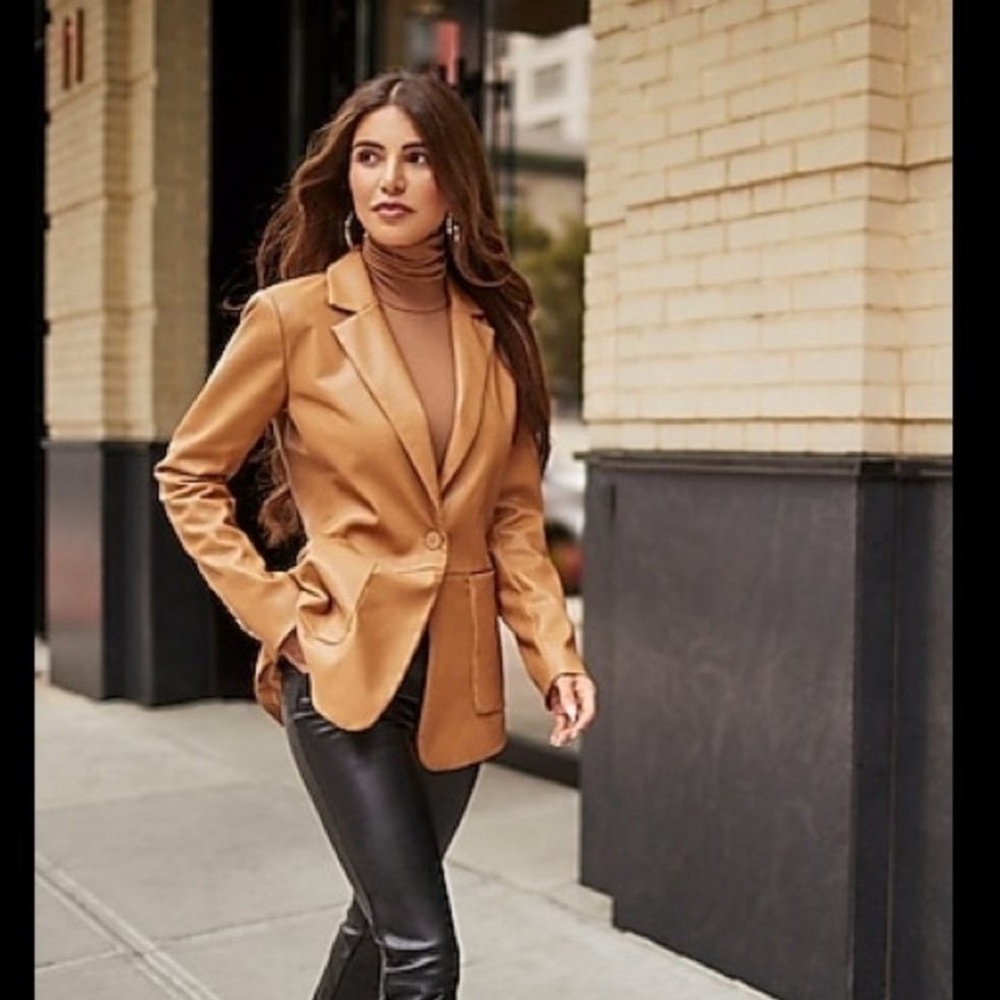 negin mirsalehi camel leather jacket
